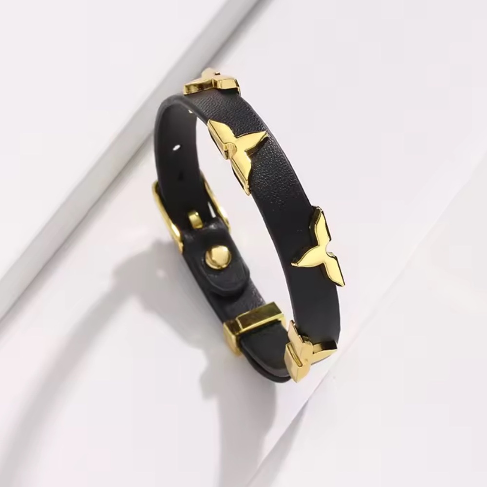 Elegant Black and Gold Leather Bracelet